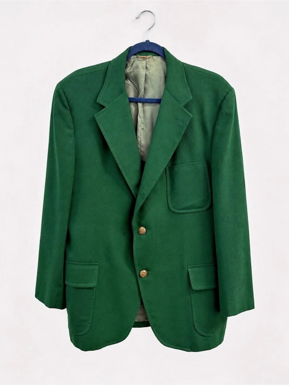 Vtg 70s DEANSGATE Hopsack Blazer Jacket Green Gold Button Mens 38 39 Chestnut Hi
